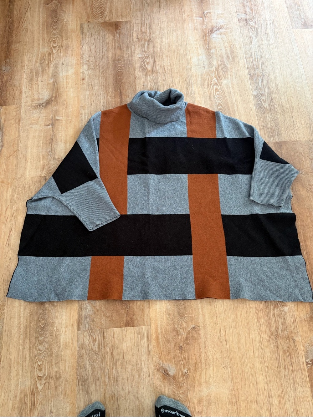 Papillon Blanc Gray Sweater with Black and Brown Block Stripes